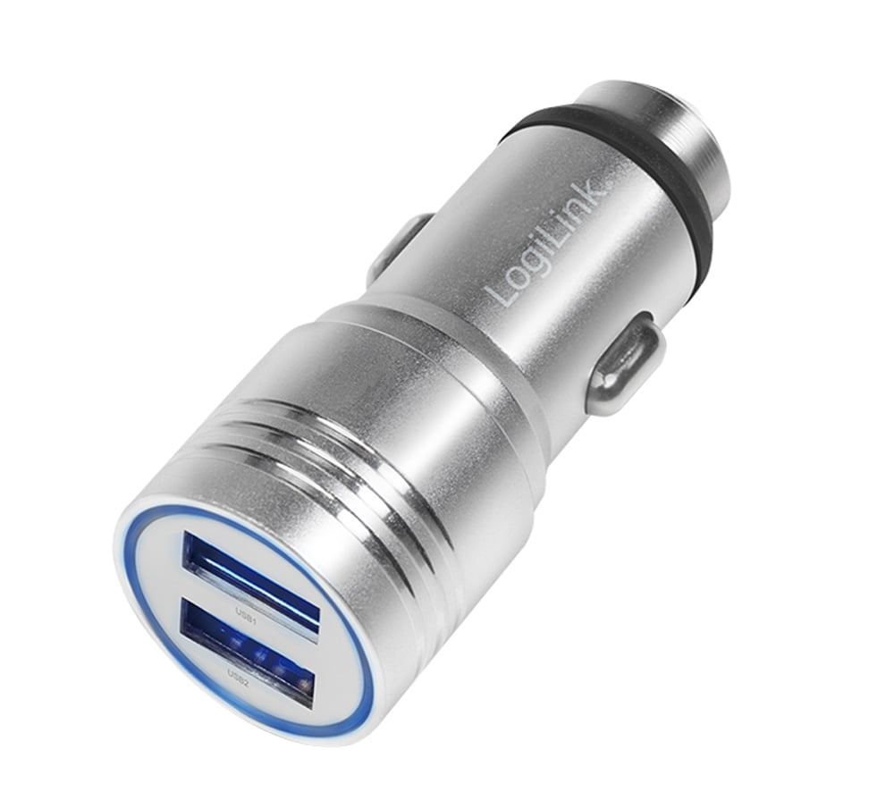 Caricatore da Auto in Alluminio 2x USB 10,5W Rompivetro di Emergenza LOGILINK