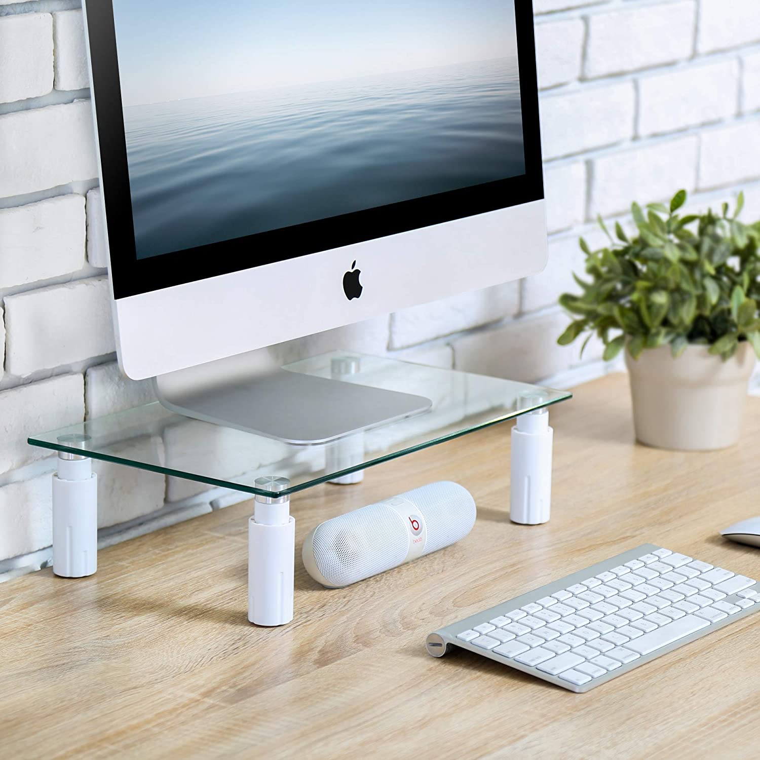 Stand da Scrivania Regolabile Vetro Trasparente per Monitor Notebook TECHLY - immagine 6