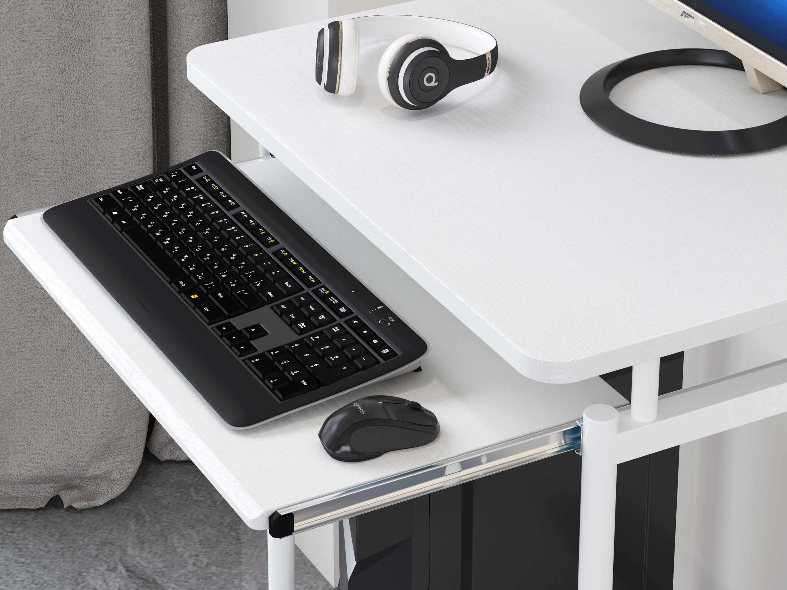 Scrivania Mobile ''Compact'' per Computer Ripiano Tastiera Scorrevole Bianco TECHLY - immagine 6