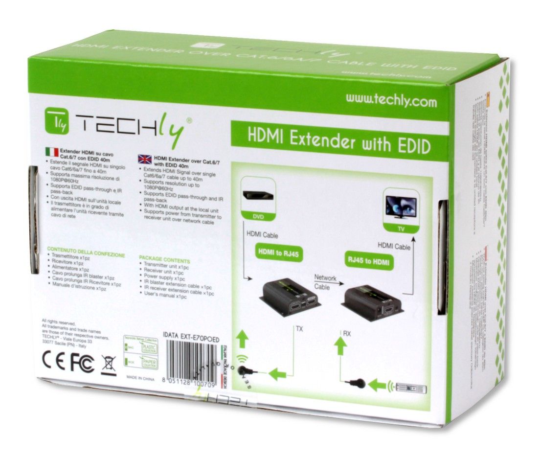 Amplificatore Extender HDMI Full HD 3D POE su cavo Cat.6/6A/7 40m con EDID ed IR TECHLY - immagine 6