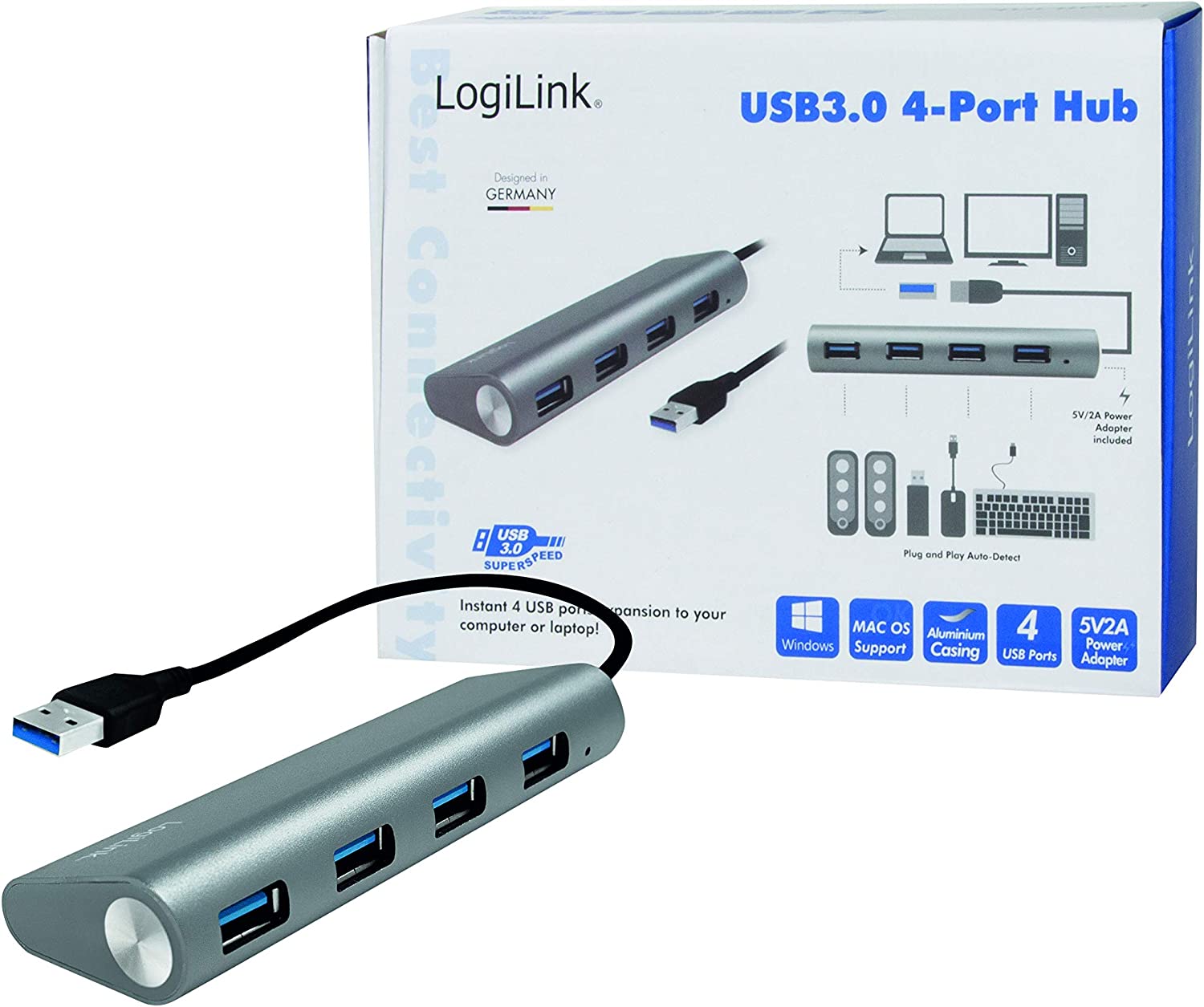 Hub USB 3.0 SuperSpeed 4 porte Alluminio Silver LOGILINK - immagine 6