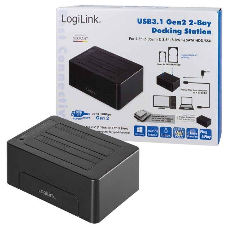 Docking Station USB3.1 Gen2 Doppio Slot HDD/SSD SATA da 2.5''/3.5'' Nero LOGILINK - immagine 6
