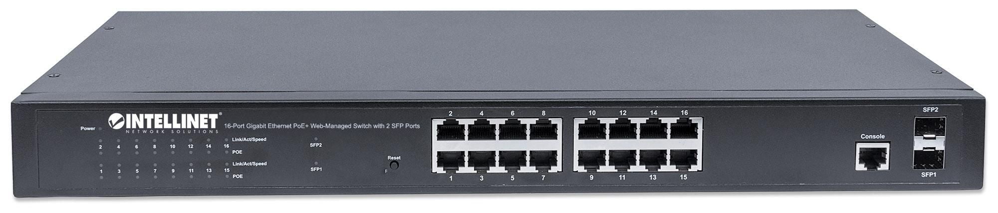 Switch Gigabit Ethernet 16 Porte PoE+ Web-Managed con 2 porte SFP INTELLINET - immagine 6