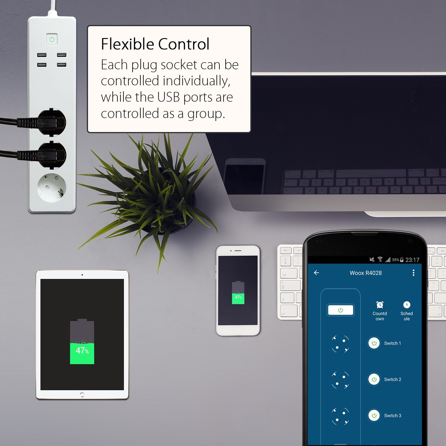 Multipresa Intelligente 3 Prese Schuko 4 USB Controllo Vocale, R4028 WOOX - immagine 6