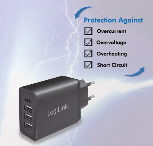 Caricatore da Muro a 4 porte con USB-C™ 27W LOGILINK - immagine 5