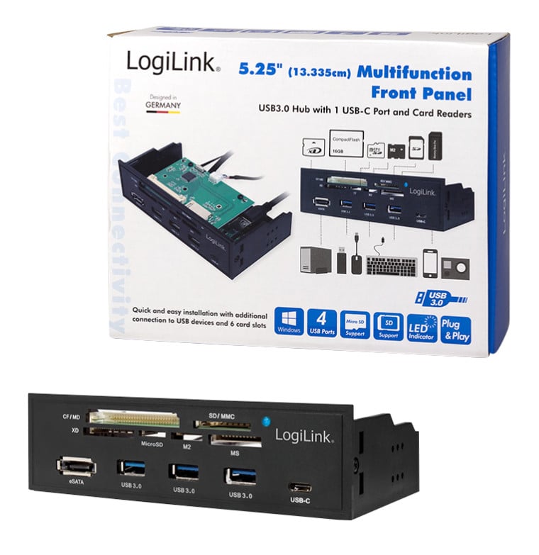 Pannello Frontale 5,25'' Multifunzione con Lettore di Memorie 6 vie LOGILINK - immagine 6
