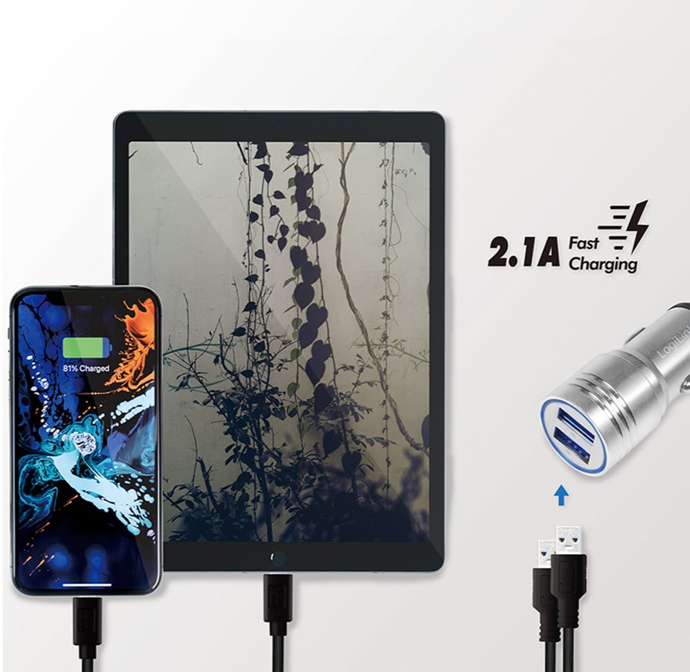 Caricatore da Auto in Alluminio 2x USB 10,5W Rompivetro di Emergenza LOGILINK - immagine 5