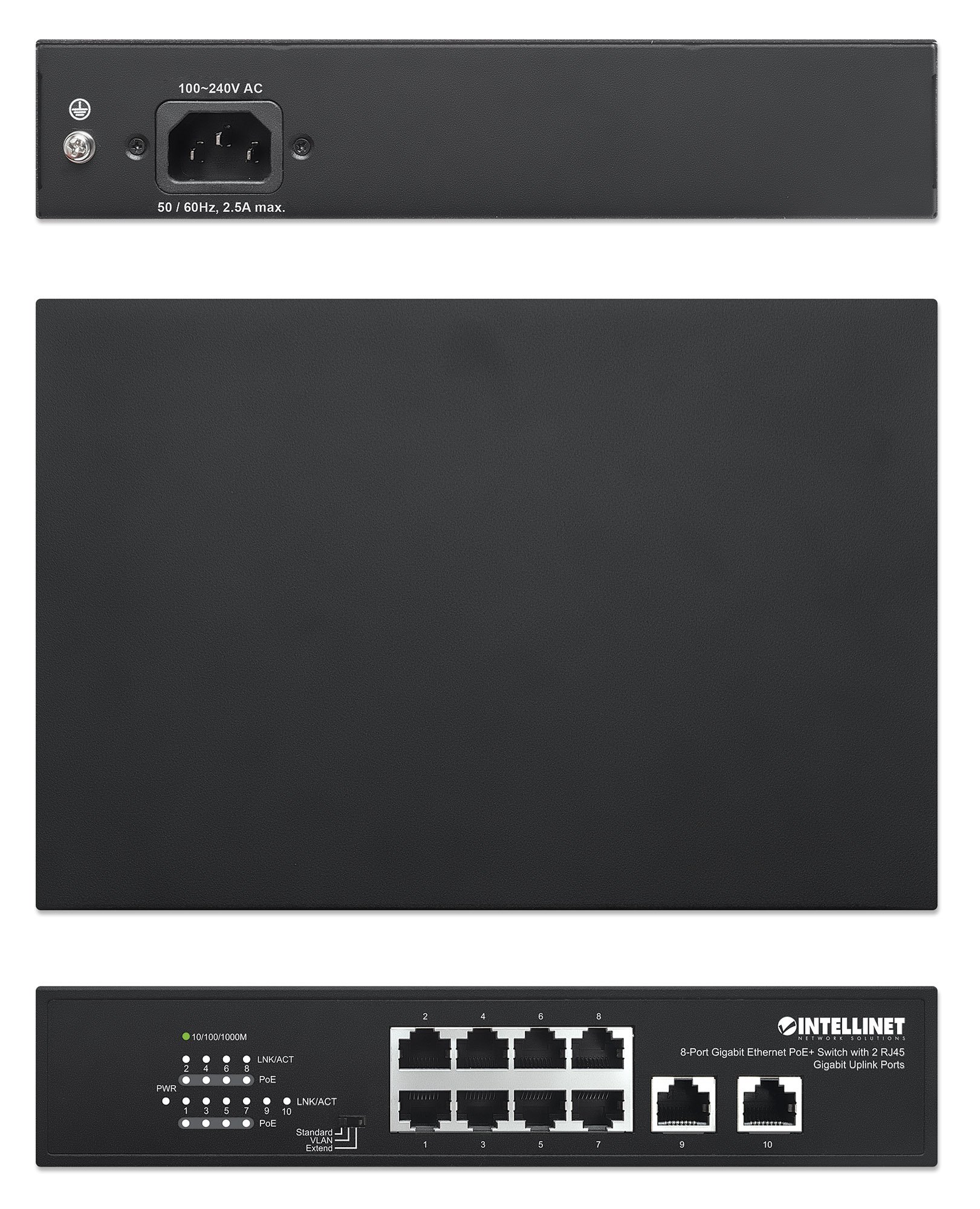 Switch Ethernet Gigabit 8 Porte PoE+ con 2 porte RJ45 Gigabit Uplink INTELLINET - immagine 6