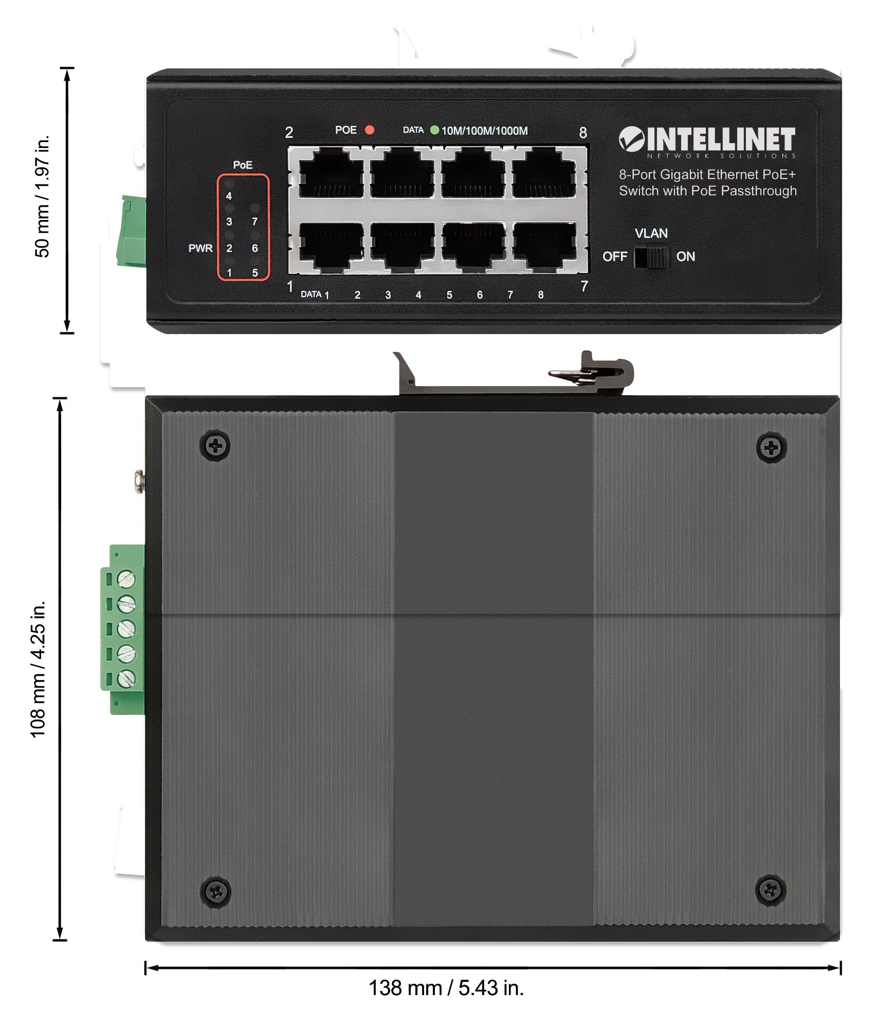Switch Ethernet Gigabit 8 porte PoE+ con PoE Passante INTELLINET - immagine 6