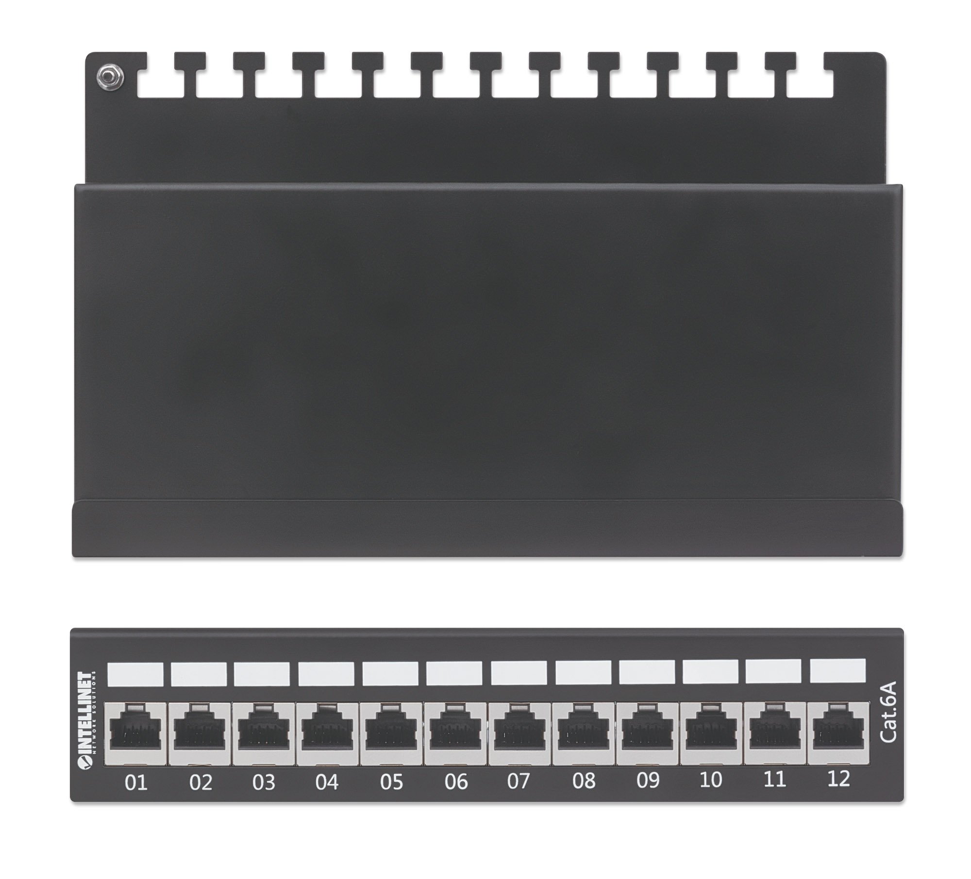 Pannello Patch 12 Posti Cat6a Schermato da Scrivania Nero INTELLINET - immagine 6