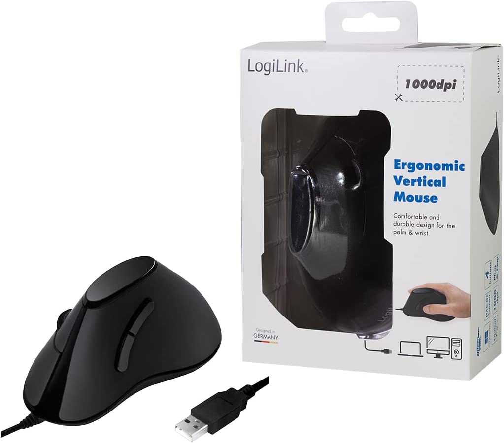 Mouse Verticale Ottico Ergonomico USB 1000dpi Nero LOGILINK - immagine 6