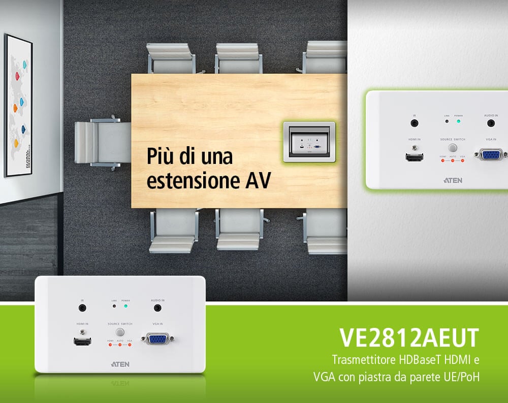 Trasmettitore HDBaseT HDMI VGA Piastra da Parete 4K a 100m, VE2812AEUT ATEN - immagine 6