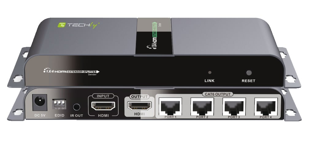 Extender Splitter HDMI 1x4 PoE con IR su Cavo Cat.6 fino 40m TECHLY