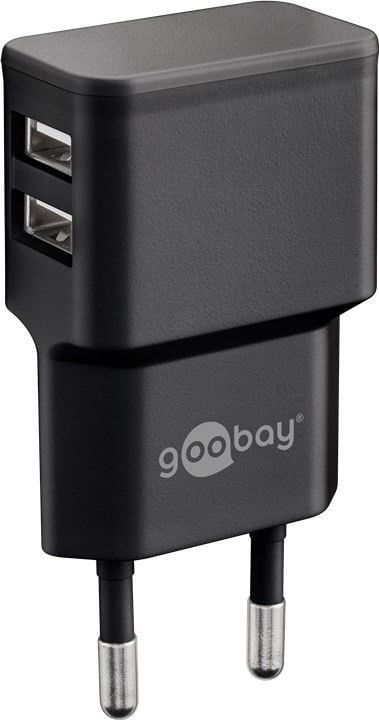 Caricatore da Muro 2 porte USB-A Slim Design 12W Nero GOOBAY