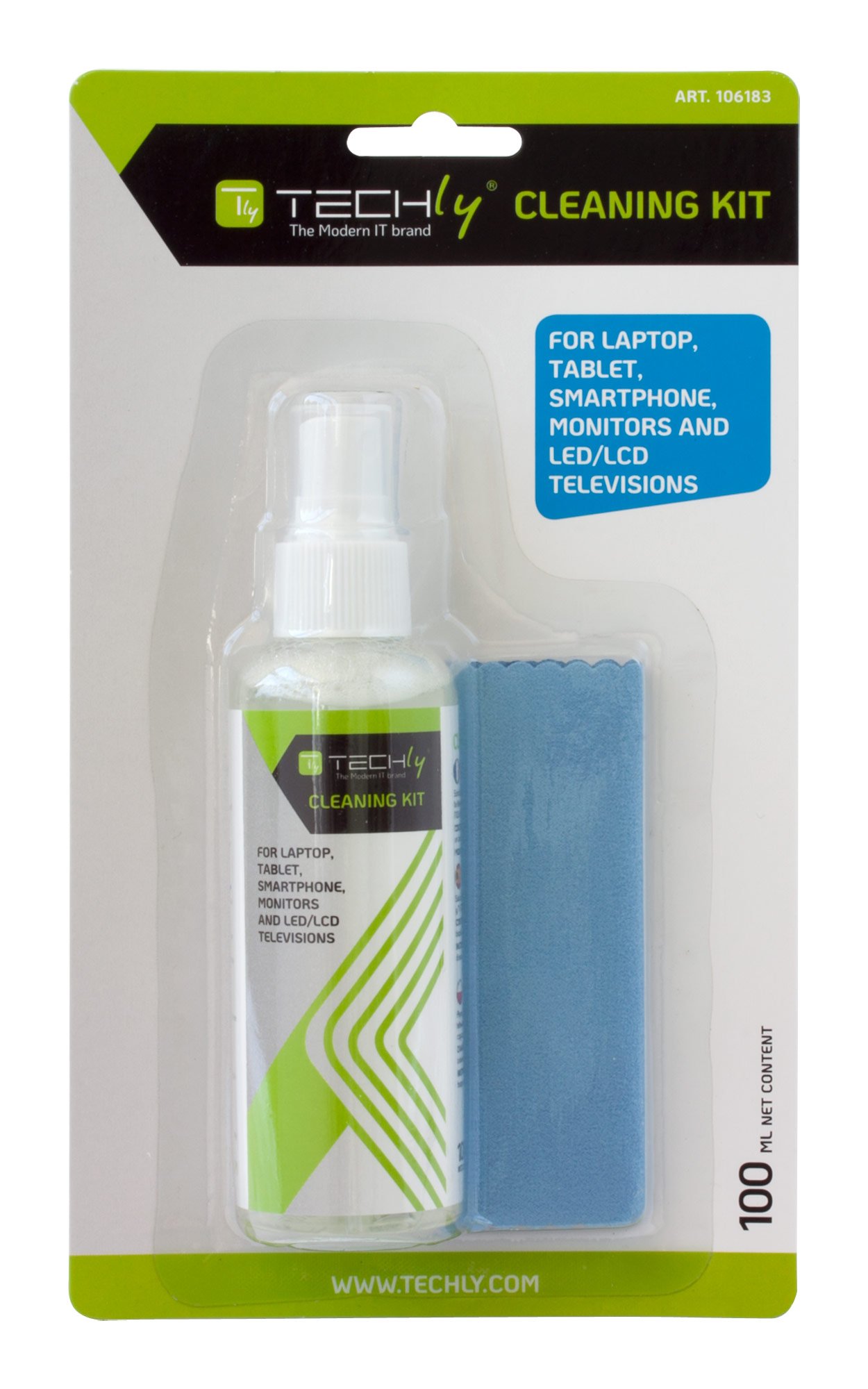 Kit di Pulizia per Monitor LCD 100ml con Panno Microfibra TECHLY