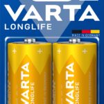 Blister 2 Batterie 1.5V Longlife Alcalina D Torcia VARTA