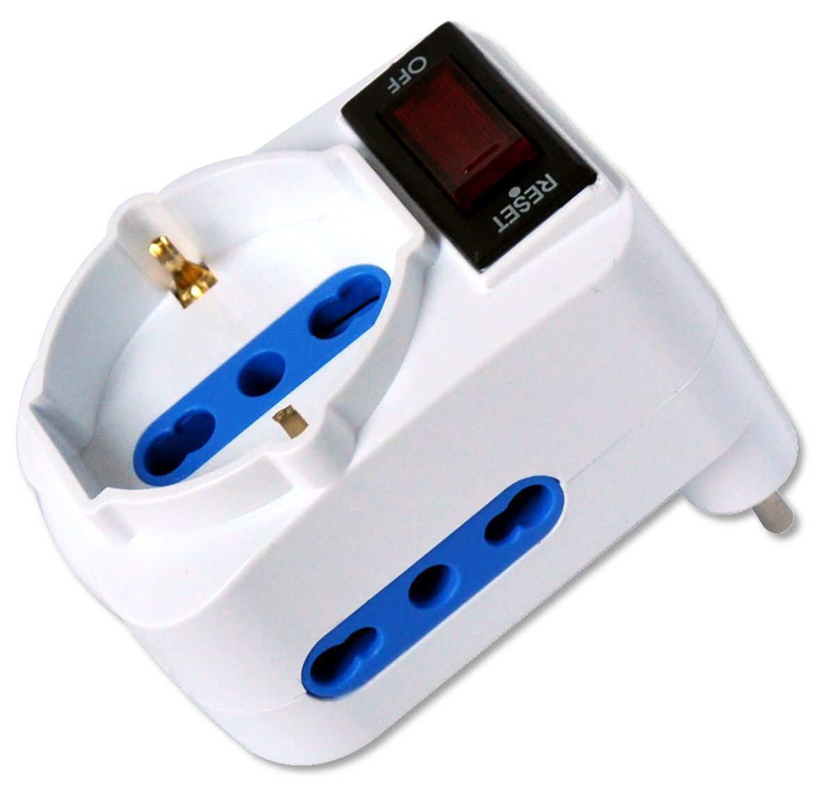 Adattatore Compatto con 2 Prese Bipasso e 1 Bipasso/Schuko Spina 10A TECHLY