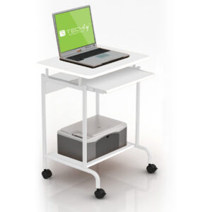 Scrivania Mobile ''Compact'' per Computer Ripiano Tastiera Scorrevole Bianco TECHLY