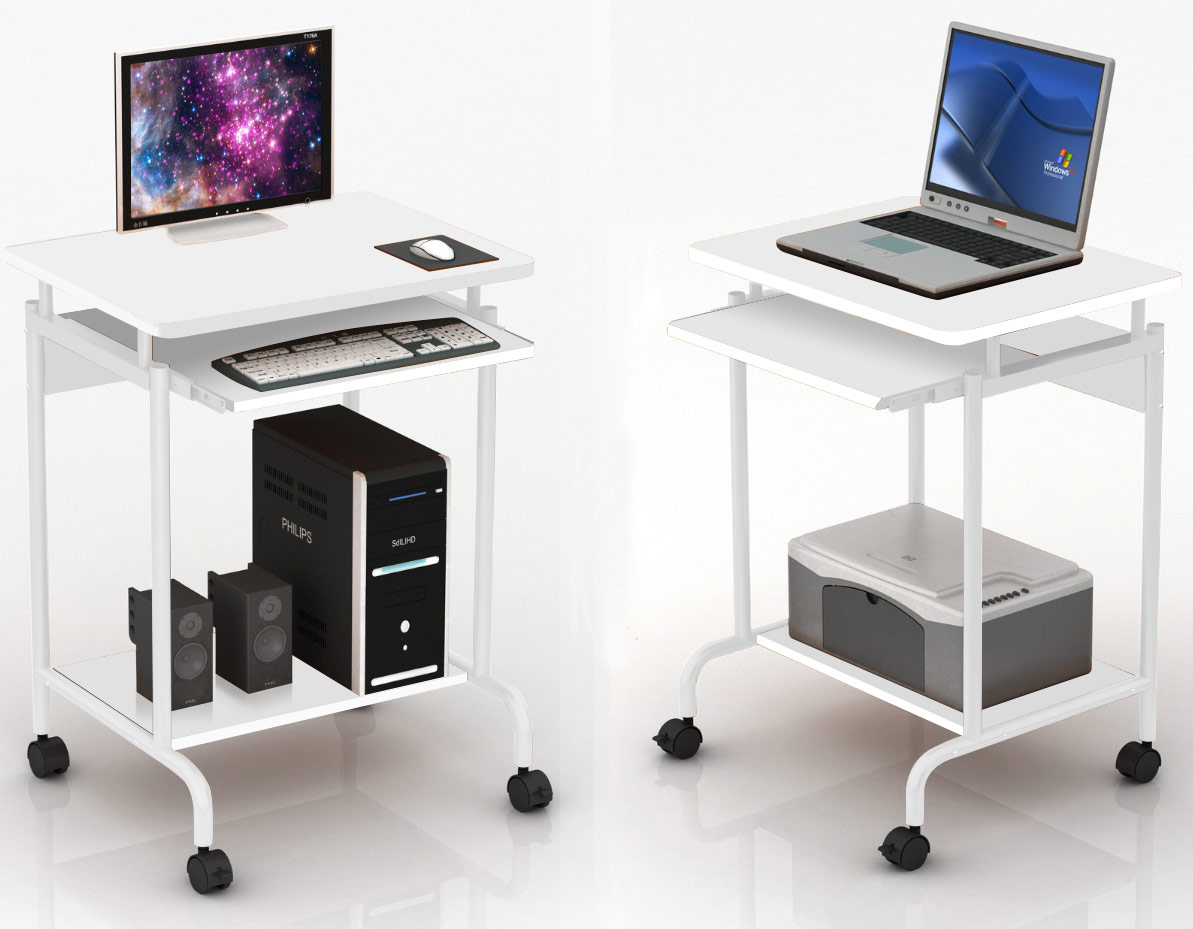 Scrivania Mobile ''Compact'' per Computer Ripiano Tastiera Scorrevole Bianco TECHLY - immagine 7