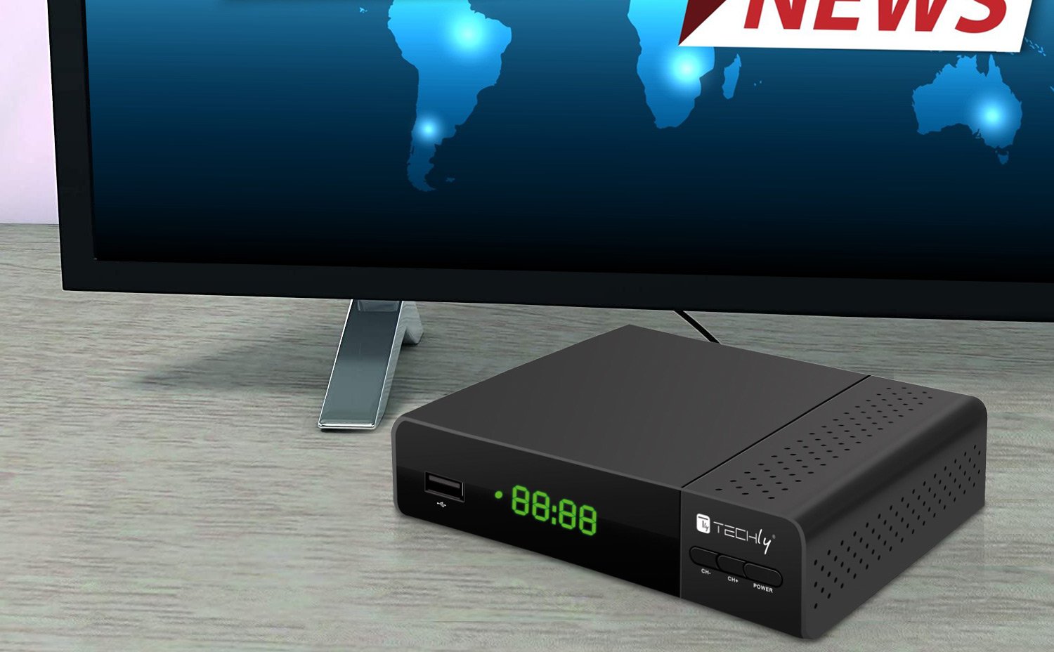 Decoder Ricevitore Digitale Terrestre DVB-T/T2 H.265 HEVC 10bit con Display e Telecomando Universale 2 in 1 TECHLY - immagine 7