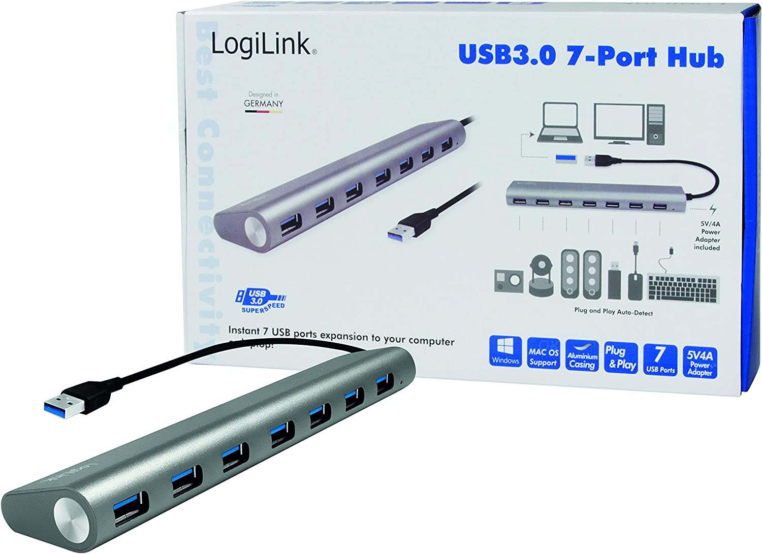Hub USB 3.0 SuperSpeed 7 porte Alluminio Silver LOGILINK - immagine 7