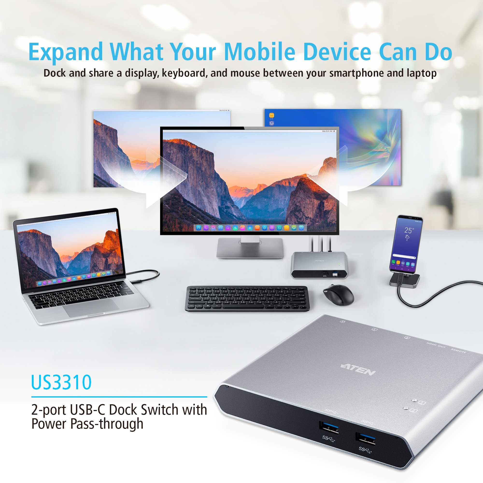 Switch Dock USB-C™ Gen 1 a 2 porte con pass-through dell'alimentazione, US3310 ATEN - immagine 6