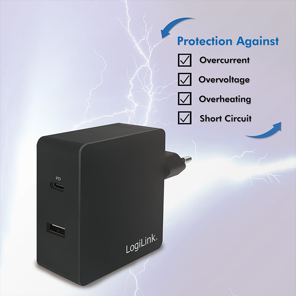 Caricatore da Muro USB-C™ e USB tipo A 65W Nero LOGILINK - immagine 7