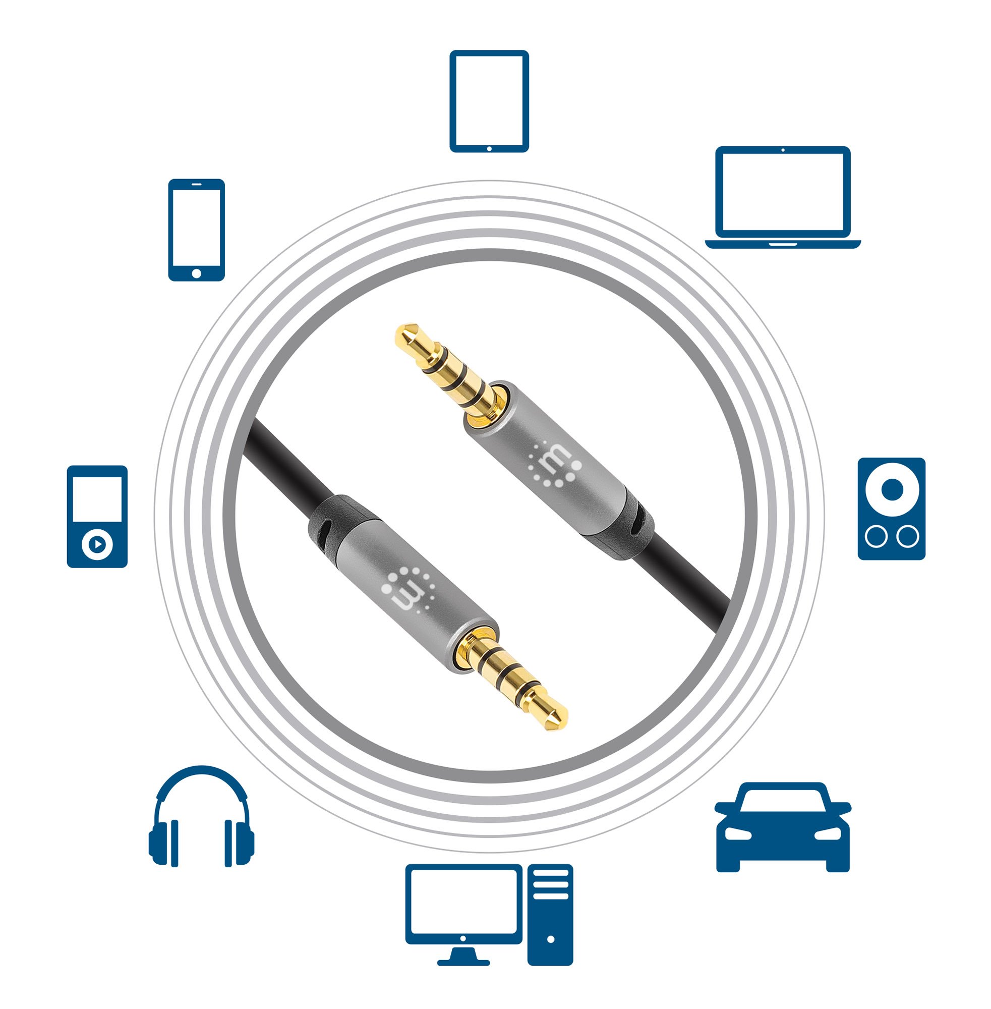 Cavo Audio Stereo AUX 3.5mm Alta Qualità M/M 1m MANHATTAN - immagine 7