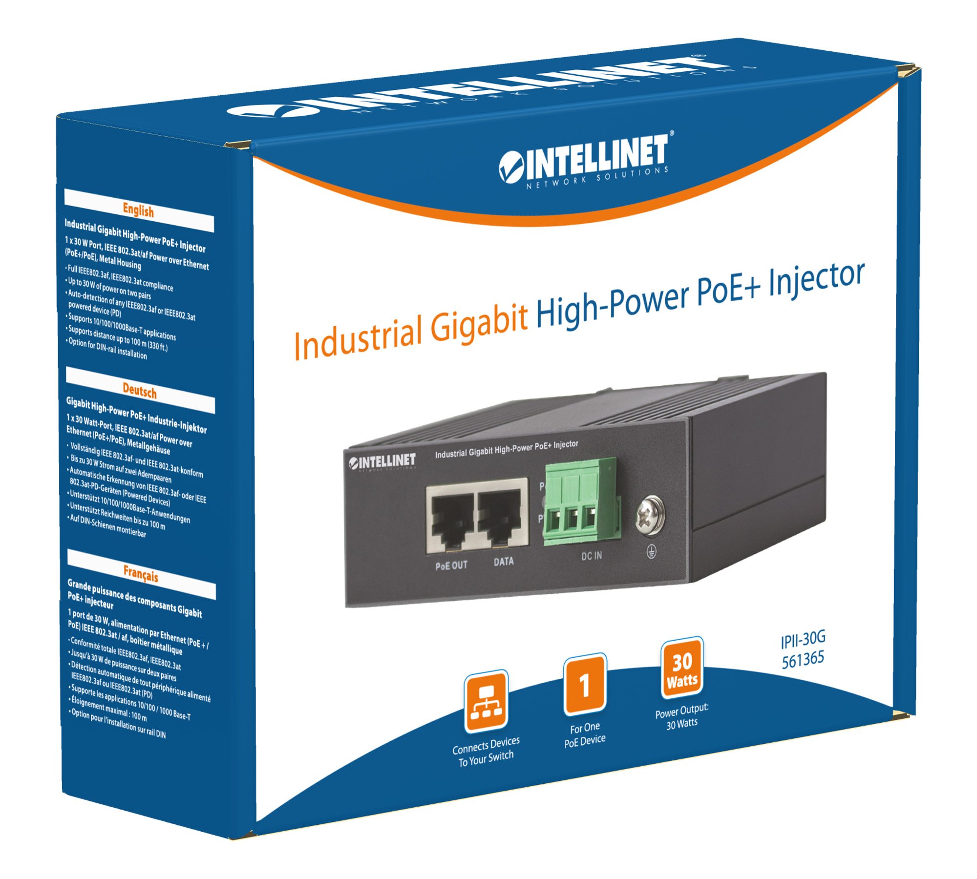 Iniettore Industriale per Guida DIN Gigabit High-Power PoE+ 30W INTELLINET - immagine 7