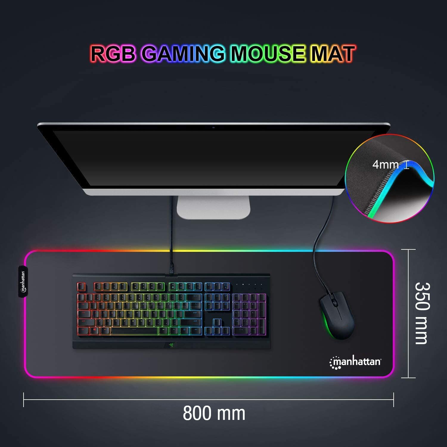 Tappetino Mouse Gaming XXL Illuminazione LED Effetti Luce RGB MANHATTAN - immagine 7