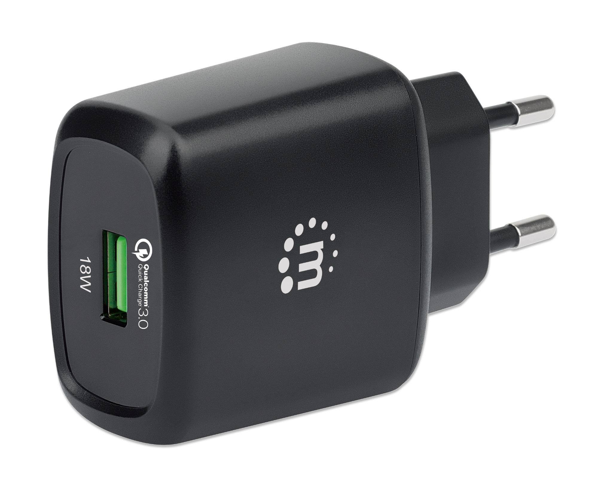 Caricatore USB da Muro QC3.0 18W Quick Charge™ Nero MANHATTAN