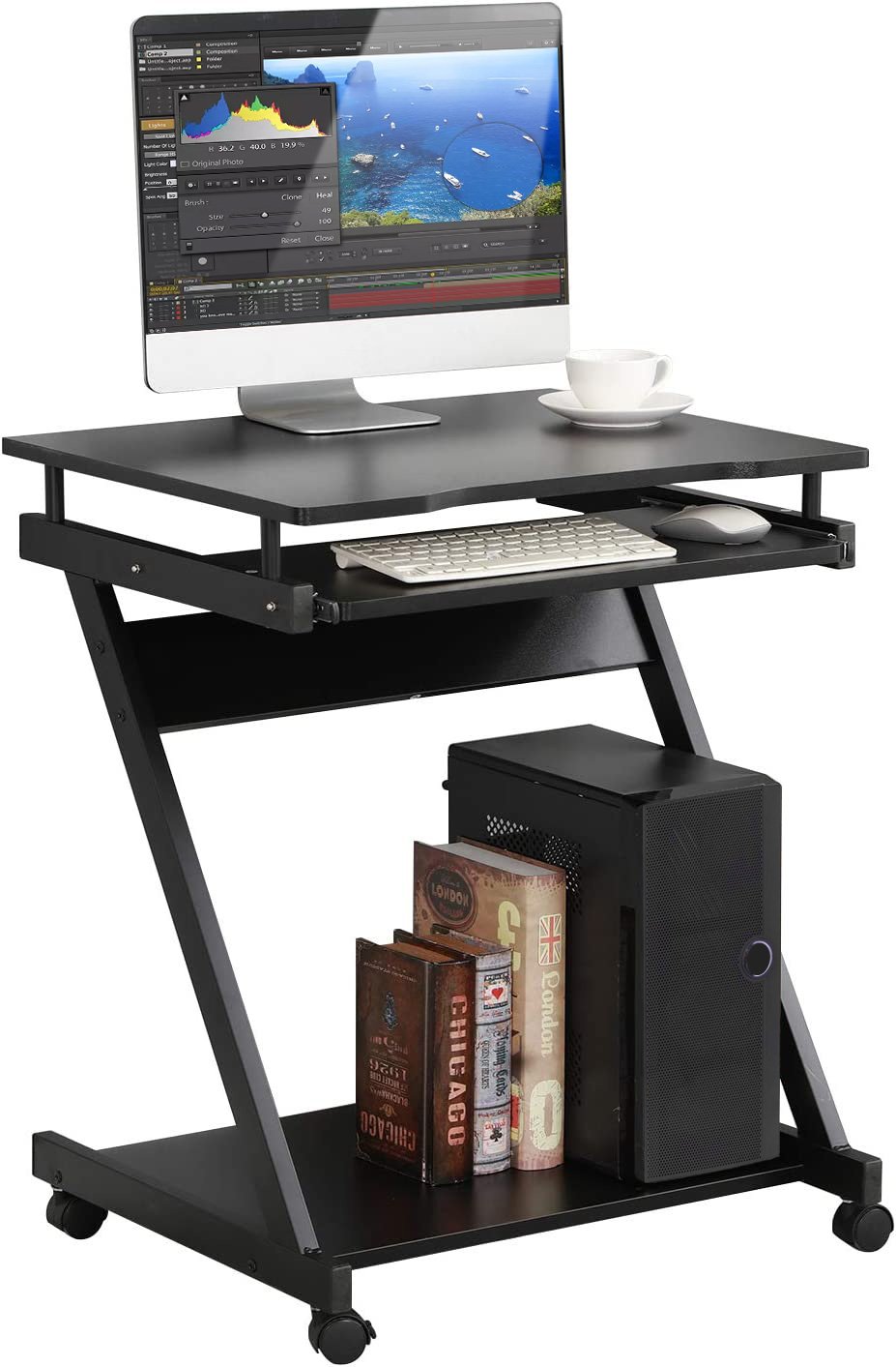 Scrivania Compatta per Computer con Ripiano Estraibile per Tastiera TECHLY