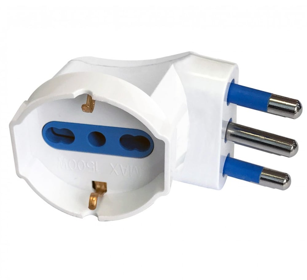 Adattatore spina 16A prese bipasso/Schuko 90&deg; Bianco TECHLY