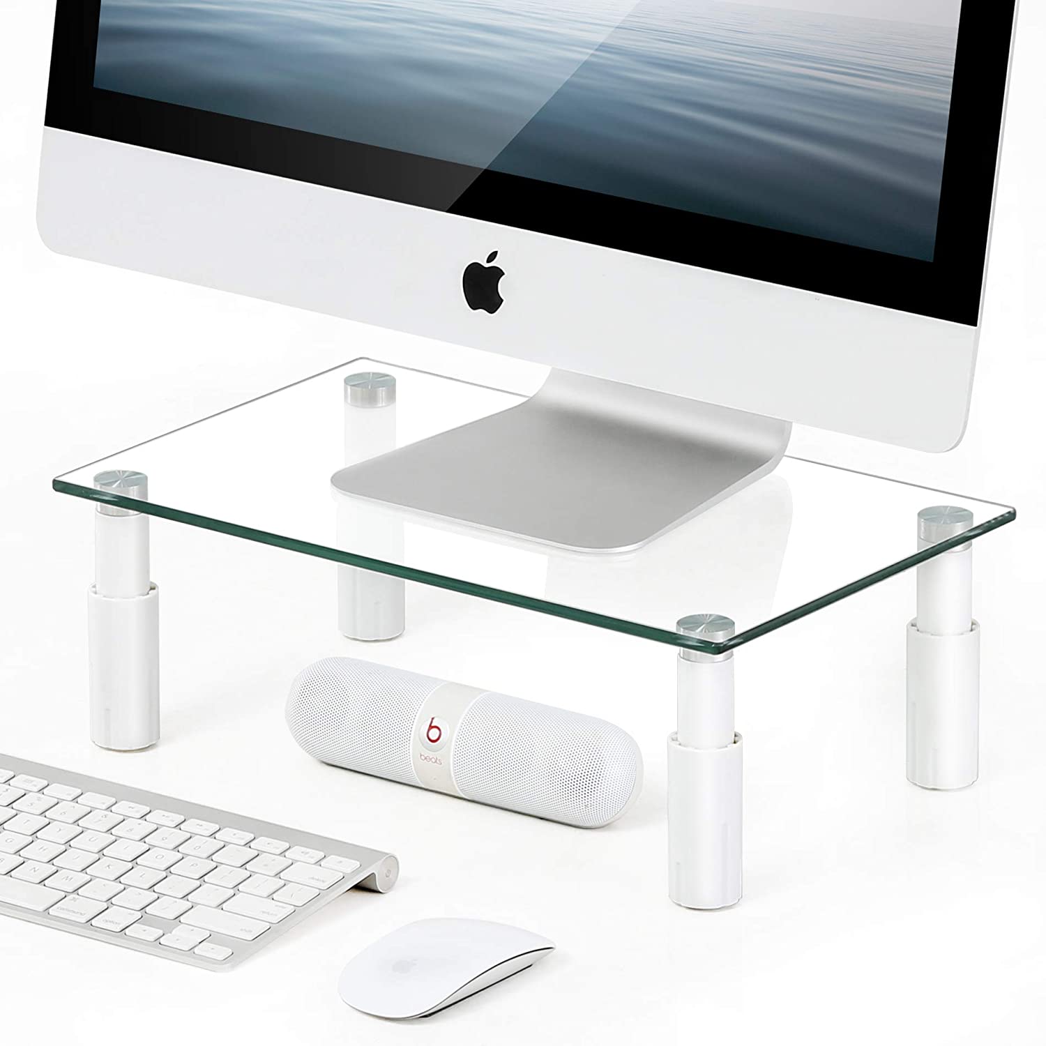 Stand da Scrivania Regolabile Vetro Trasparente per Monitor Notebook TECHLY - immagine 8