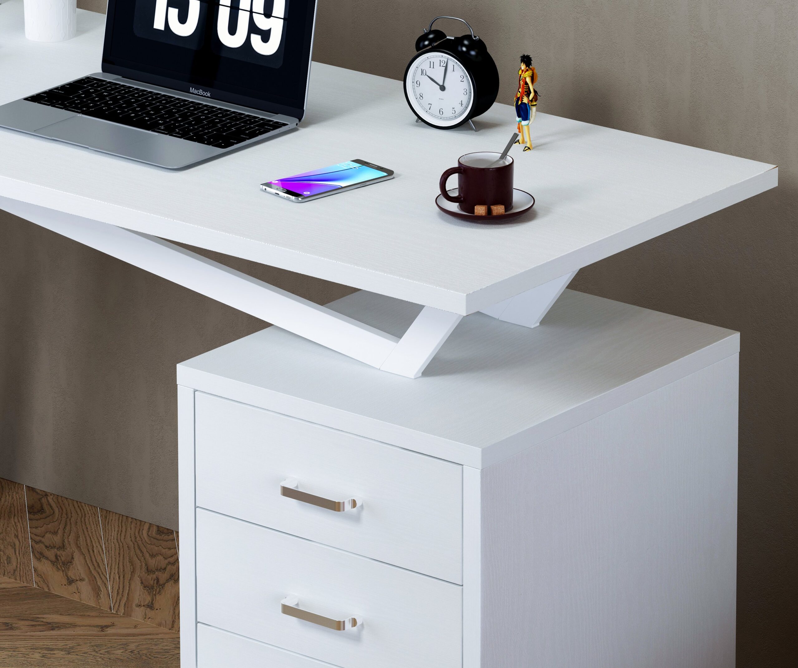 Scrivania per Computer con Tre Cassetti Bianco opaco effetto legno TECHLY - immagine 8