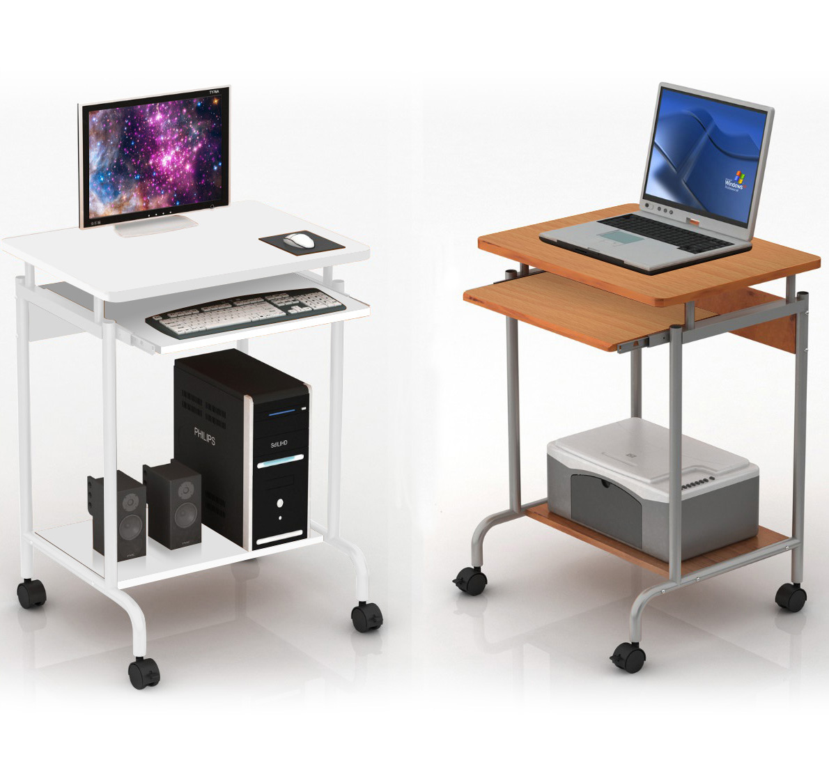 Scrivania Mobile ''Compact'' per Computer Ripiano Tastiera Scorrevole Bianco TECHLY - immagine 8