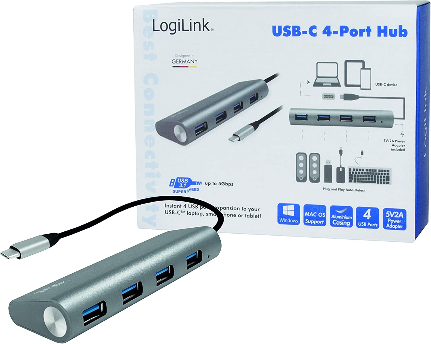 Hub USB-C™ SuperSpeed 4 Porte Alluminio Silver LOGILINK - immagine 8