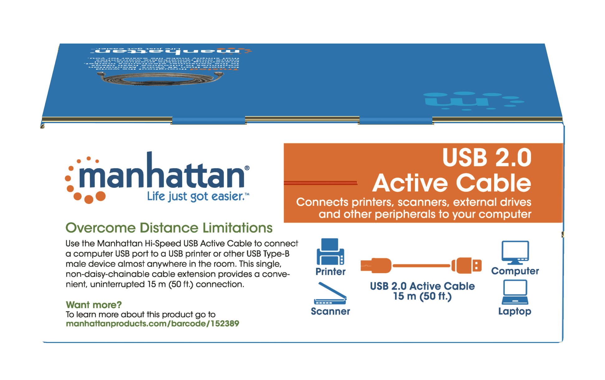 Cavo Prolunga Attivo USB 2.0 Hi-Speed A M / B M 15m Nero MANHATTAN - immagine 8