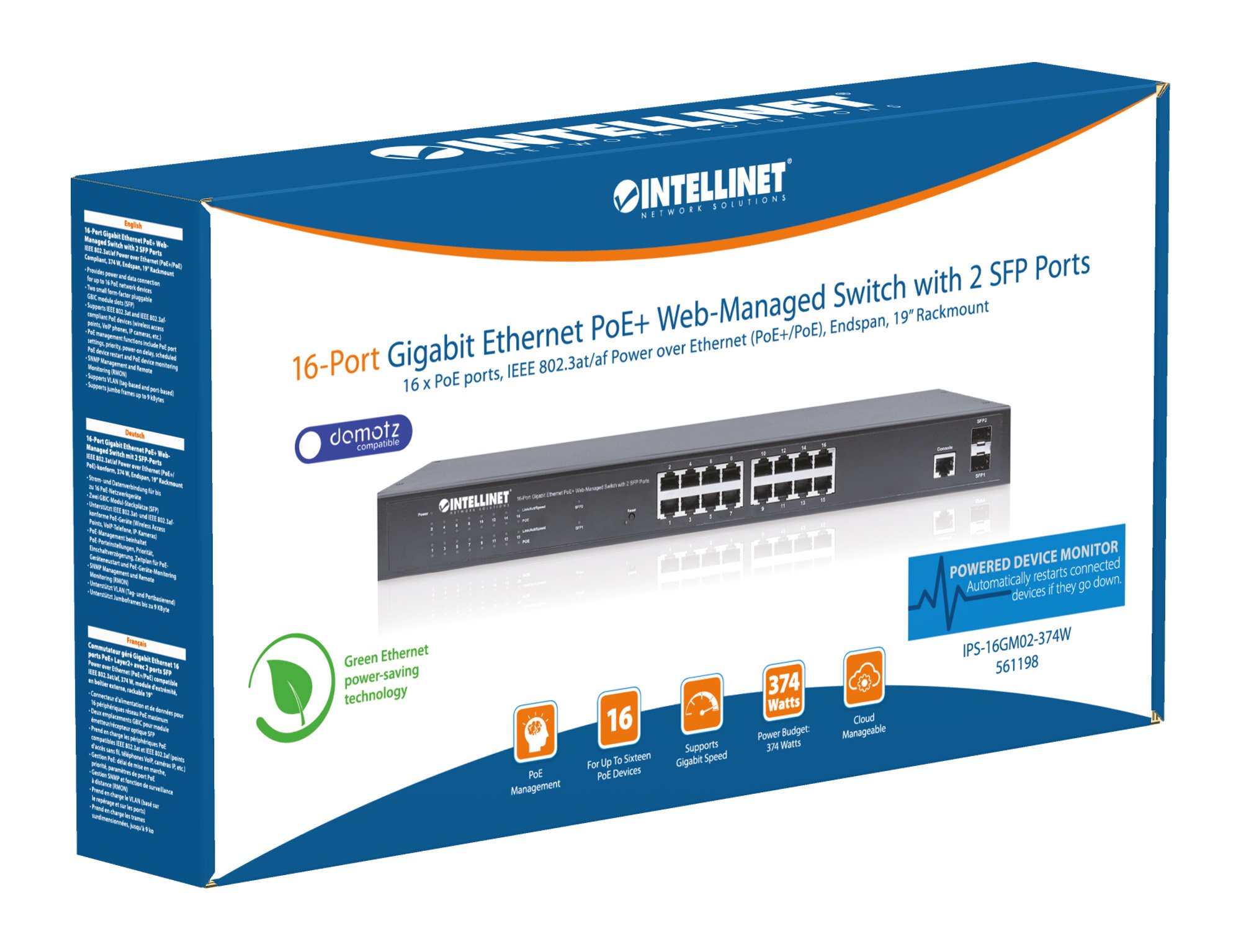 Switch Gigabit Ethernet 16 Porte PoE+ Web-Managed con 2 porte SFP INTELLINET - immagine 8