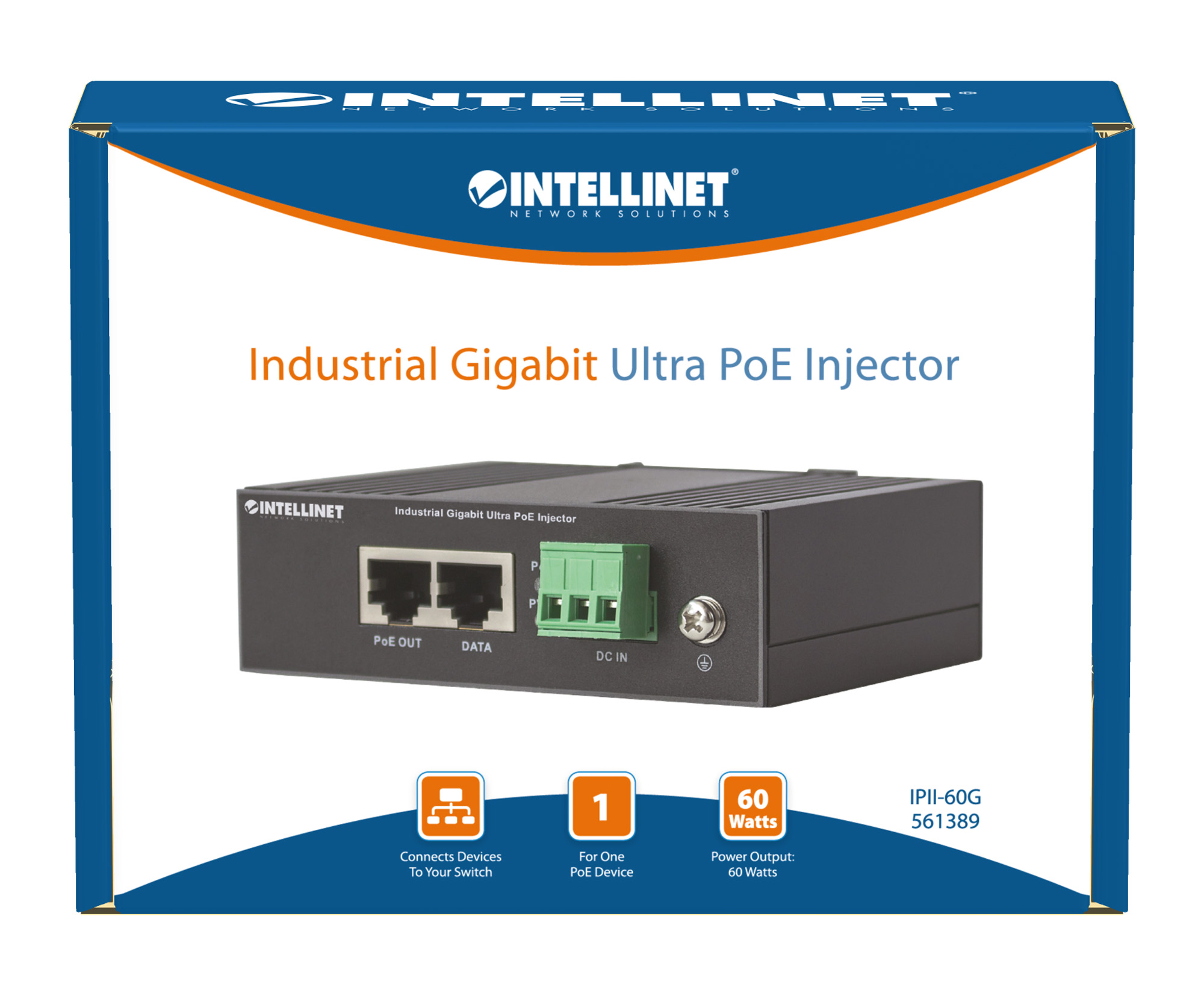 Iniettore Industriale per Guida DIN Gigabit Ultra PoE 60W INTELLINET - immagine 8