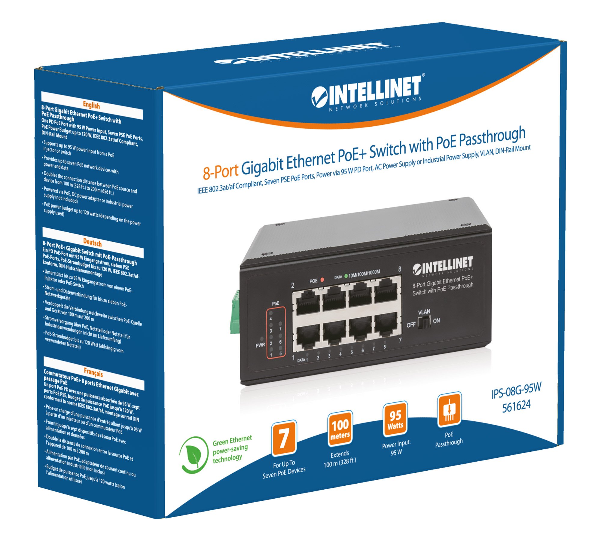 Switch Ethernet Gigabit 8 porte PoE+ con PoE Passante INTELLINET - immagine 7