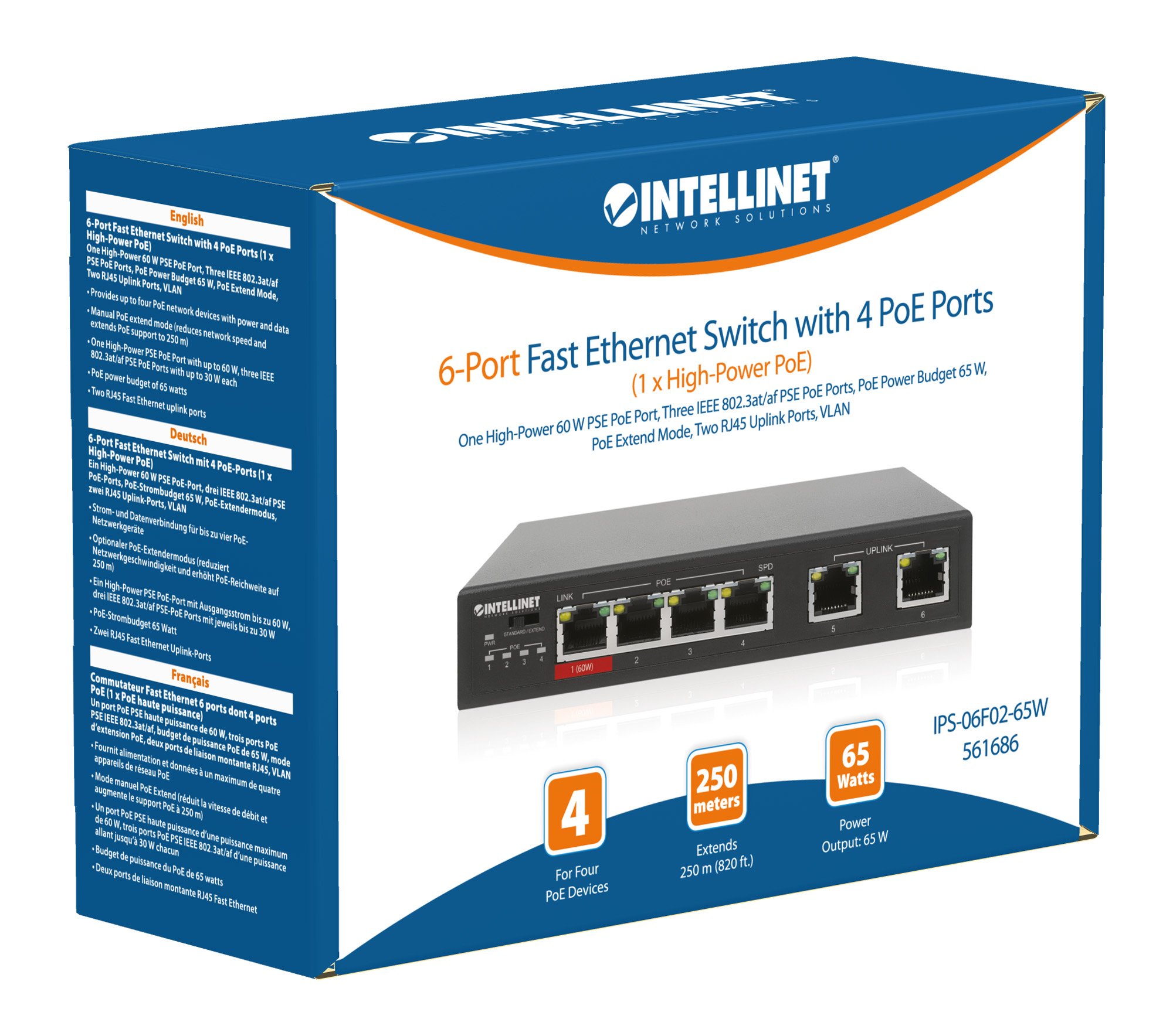 Fast Ethernet Switch a 6 porte con 4 porte PoE (1 x High-Power PoE) INTELLINET - immagine 8