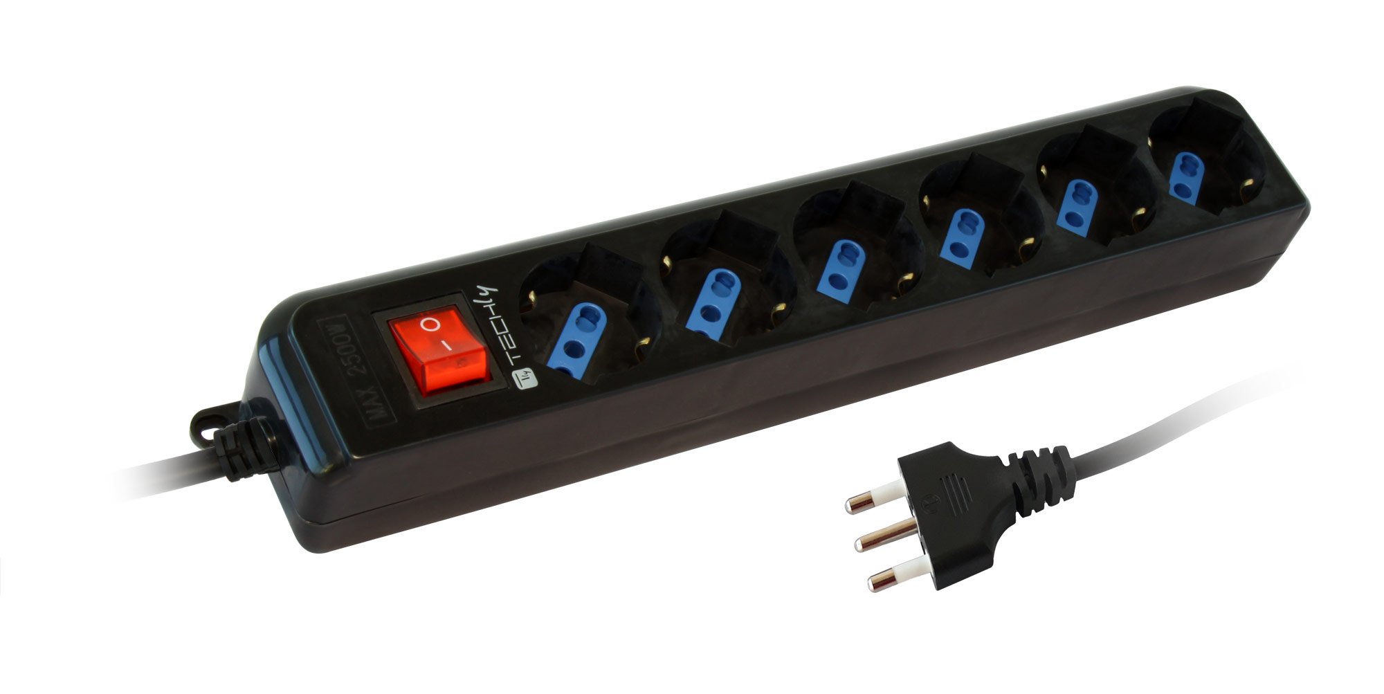 Multipresa 6 Posti Italiana Bipasso con Interruttore Cavo 3 metri Nero TECHLY