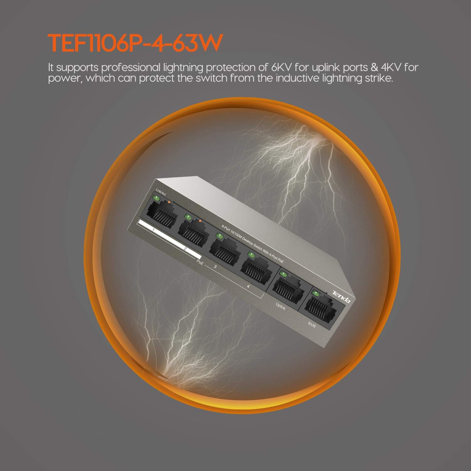 Switch Desktop 6 porte 10/100M con 4 Porte PoE 63W TEF1106P4-63W TENDA - immagine 9