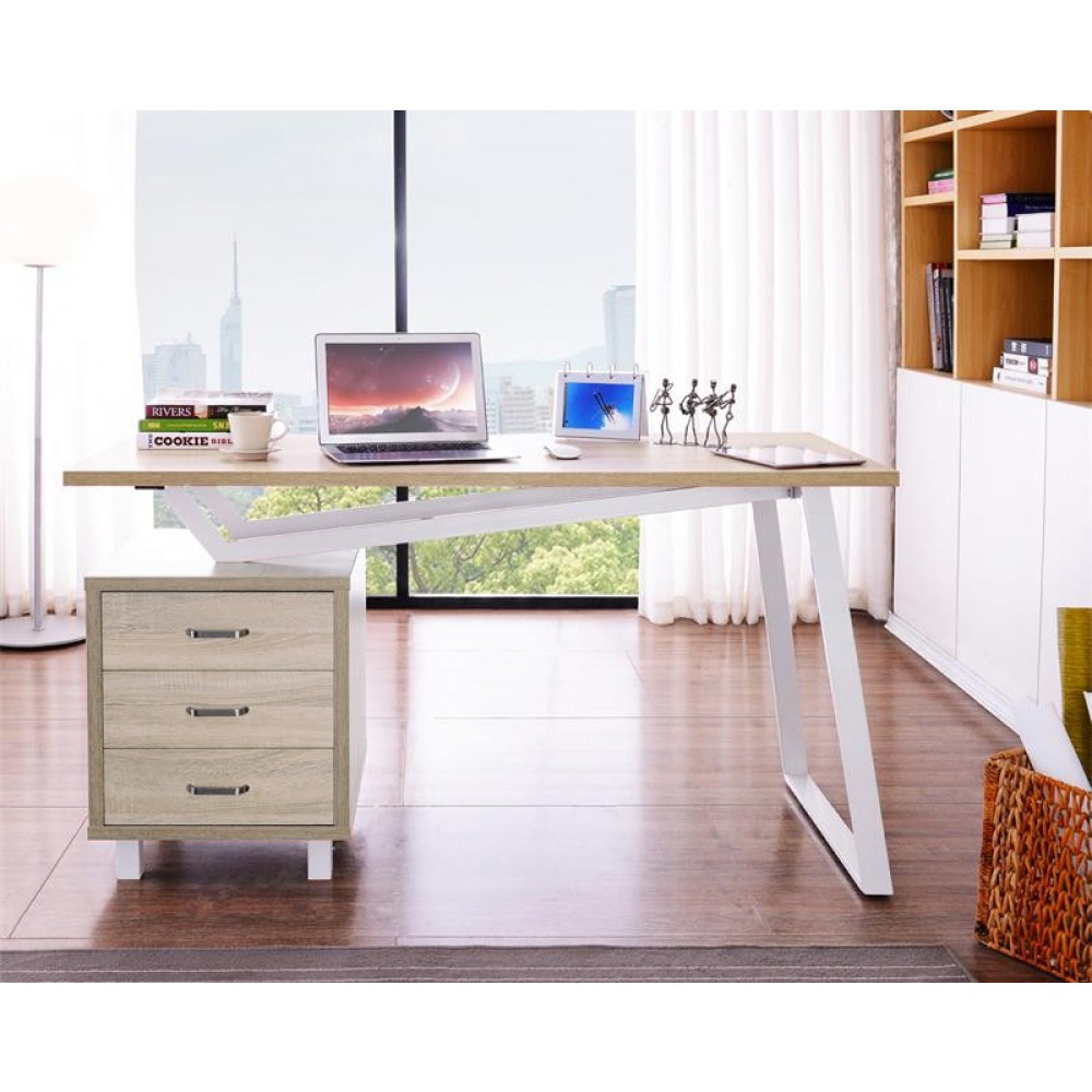 Scrivania per Computer dal Design Moderno con Tre Cassetti Quercia TECHLY - immagine 9