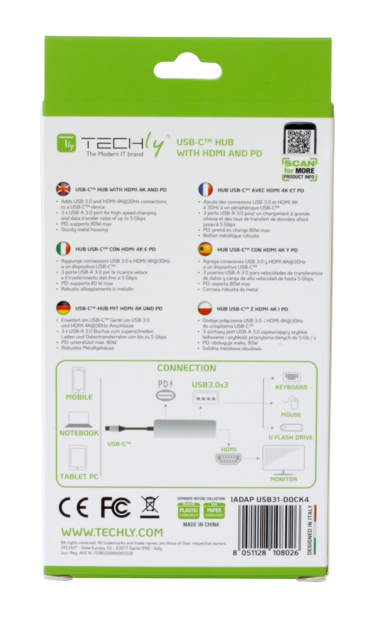 Hub USB-C™ SuperSpeed 3 Porte USB3.0 con HDMI 4K e PD TECHLY - immagine 9
