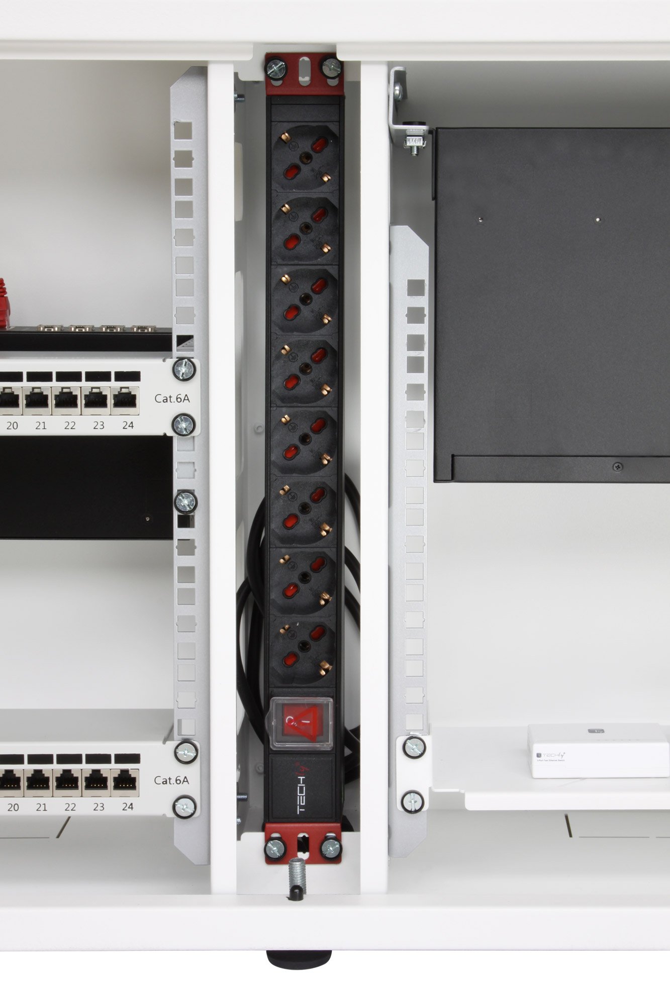 Kenable Staffa Di Montaggio Su Guida DIN 2U Per Armadi Rack 19”, Acciaio Nero, Profondità 180 Mm