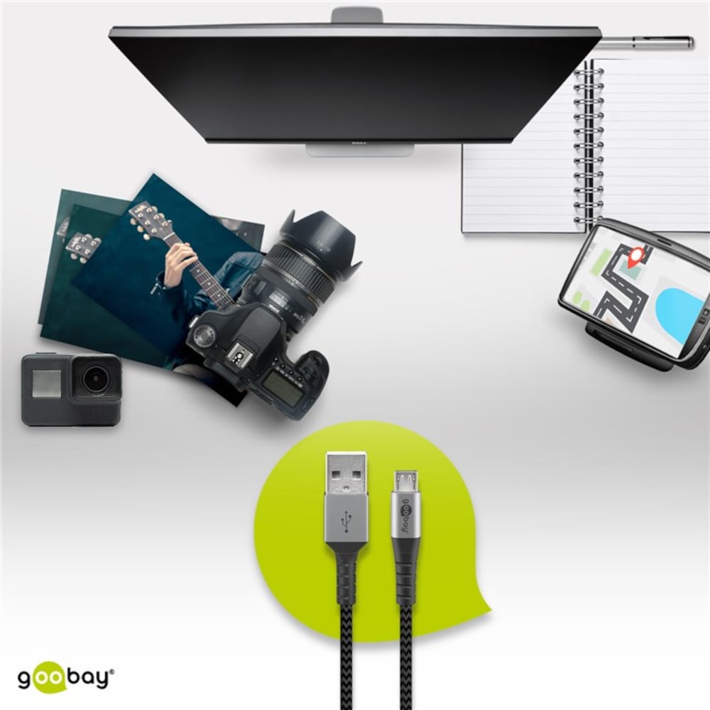 Cavo Micro USB Guaina Intrecciata USB2.0 A M/MicroB M 2 m Nero/Silver GOOBAY - immagine 9