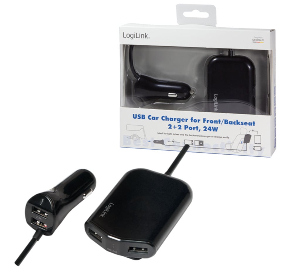Caricatore da Auto 2 USB + 2 USB per Passeggeri Posteriori 24W LOGILINK - immagine 9