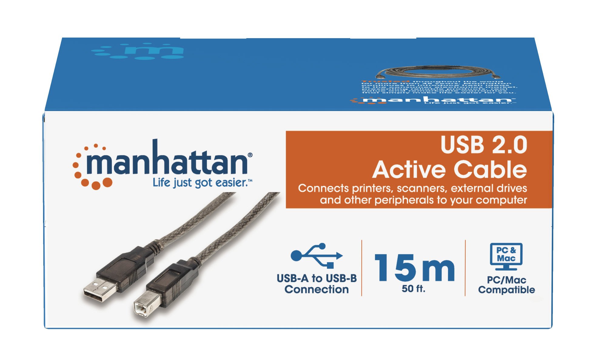 Cavo Prolunga Attivo USB 2.0 Hi-Speed A M / B M 15m Nero MANHATTAN - immagine 9